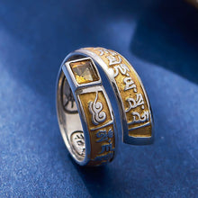 Load image into Gallery viewer, Six Characters Mantra Enamel Yellow God of Wealth Imitation Sterling Silver Ring Men&#39;s and Women&#39;s Tibetan Retro Ethnic Style
