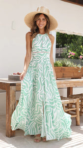 Summer New Fashion Print Lace Panel Long Dress