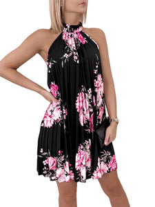 Summer Hot Style Sleeveless Printed Pleated Dress