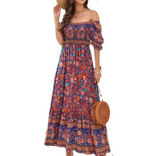 Load image into Gallery viewer, Bohemia Beach Resort Dress Off Shoulder Bubble Sleeves Retro Comfortable Fashion Dress
