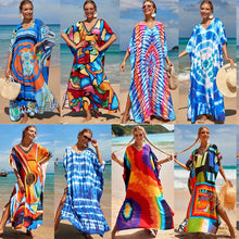 Load image into Gallery viewer, Hot Cotton Watermark Printed Beach Cover Up Robe Style Beach Vacation Sun Protection Bikini Cover Up
