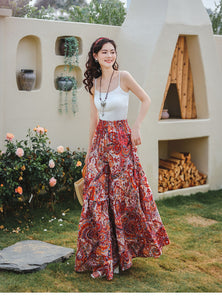 Hot summer high waisted draped ice silk chiffon skirt pants ice silk wide leg pants