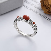 Load image into Gallery viewer, S925 Pure Silver Retro Old Craft Pattern Decorated with Southern Red Agate Art Style Open Ring
