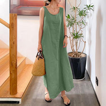 Load image into Gallery viewer, Summer New Cotton and Hemp Simple Style Loose Pocket Round Neck Style Sleeveless Long Sling Dress
