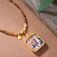 Load image into Gallery viewer, New Tibetan Natural Tiger&#39;s Eye Stone Necklace Tibetan Style Zakiram God of Wealth Thangka Pendant Collarbone Chain Simple Light Luxury Decoration
