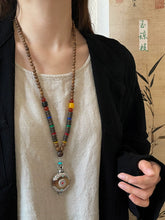 Load image into Gallery viewer, Ethnic Wood Buddha Bead Necklace Women&#39;s Tibetan Zen Retro Old Long Pendant Sweater Chain
