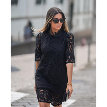 Load image into Gallery viewer, Autumn and Winter New Stand Neck Mid Sleeve Loose fitting Dress INS Casual Party Lace Dress

