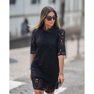 Autumn and Winter New Stand Neck Mid Sleeve Loose fitting Dress INS Casual Party Lace Dress