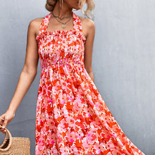 Load image into Gallery viewer, Summer New Line Ruffle Edge Style Hanging Neck Strap Printed Dress
