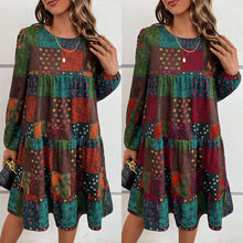 Load image into Gallery viewer, Women&#39;s Round Neck Fashion Casual Long-sleeved A-print Dress
