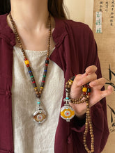 Load image into Gallery viewer, Ethnic Wood Buddha Bead Necklace Women&#39;s Tibetan Zen Retro Old Long Pendant Sweater Chain
