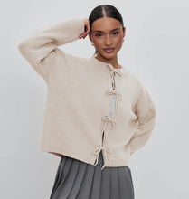 Load image into Gallery viewer, Autumn and Winter Casual Loose Cardigan Lace-up Solid Color Knitted Sweater Women
