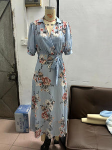 2025 Women's Clothing Short-sleeved V-neck, Digital Printing, Thin Waist, Dress