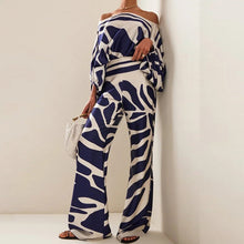 Load image into Gallery viewer, 2025 Spring New Suit Printed Round Neck Loose Bat Sleeve Waist Wide Leg Pants Fashion Suit
