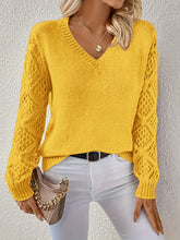 Load image into Gallery viewer, Spring and Autumn Knitted Sweater, Women's Clothing Temperament V-neck Hollow Long-sleeved Solid Color Casual Top
