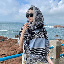 Load image into Gallery viewer, Fresh Green Ethnic Style Silk Scarf Women&#39;s Summer Sunscreen Dual-purpose Large Shawl Beach Towel Thin Cotton and Linen Scarf Yarn
