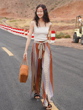 Load image into Gallery viewer, Bohemian ethnic wind and snow spinning split wide leg vacation beach pants summer high waisted pants
