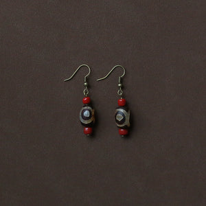 Tibetan Agate Dzi Bead Earrings, Niche Retro Ethnic Style Jewelry