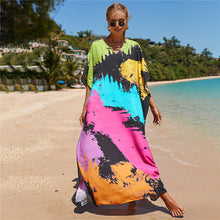 Load image into Gallery viewer, Hot Cotton Watermark Printed Beach Cover Up Robe Style Beach Vacation Sun Protection Bikini Cover Up
