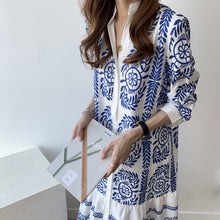 Load image into Gallery viewer, Bohemian Blue and white porcelain Printed Women&#39;s Shirt Long National Style Dress
