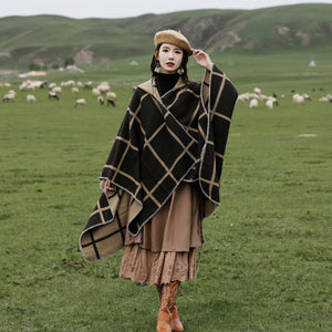 Hooded Cloak Shawl Coffee Premium Tibet Scarf