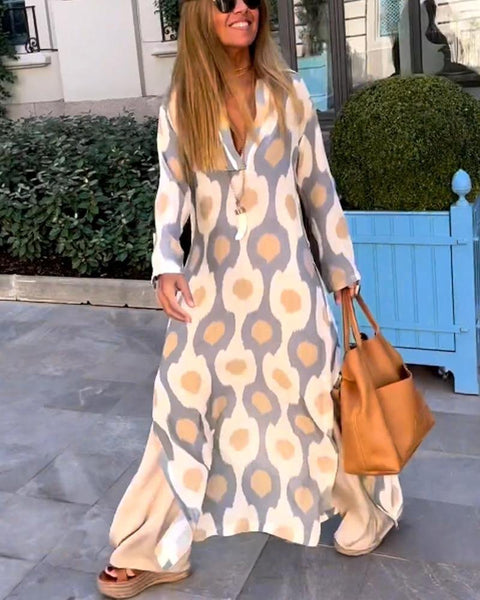 Summer New Fashion Print V-Neck Long Dress