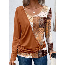 Load image into Gallery viewer, Autumn Printing Solid Color Stitching Casual Long-sleeved Knitted T-shirt
