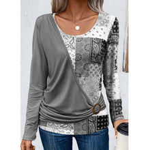 Load image into Gallery viewer, Autumn Printing Solid Color Stitching Casual Long-sleeved Knitted T-shirt
