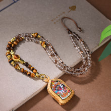 Load image into Gallery viewer, White Crystal Tiger&#39;s Eye Stone Necklace Tibetan Style Goddess of Wealth Zakiram Thangka Pendant Rope Girls Jewelry

