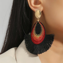 Load image into Gallery viewer, Bohemian peacock feather tassels exaggerated long earrings
