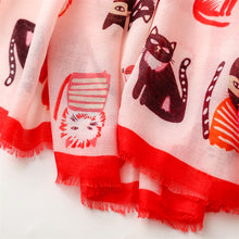 Load image into Gallery viewer, Spring and Autumn Sunscreen Cute Cat Paradise Printed Silk Scarf Satin Cotton Long Scarf

