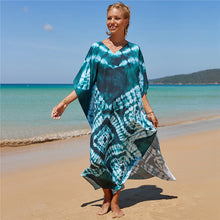 Load image into Gallery viewer, Hot Cotton Watermark Printed Beach Cover Up Robe Style Beach Vacation Sun Protection Bikini Cover Up
