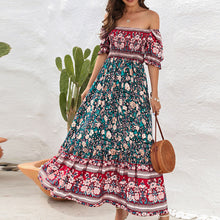 Load image into Gallery viewer, Bohemia Beach Resort Dress Off Shoulder Bubble Sleeves Retro Comfortable Fashion Dress
