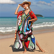 Load image into Gallery viewer, Hot Cotton Watermark Printed Beach Cover Up Robe Style Beach Vacation Sun Protection Bikini Cover Up
