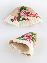 Load image into Gallery viewer, Ethnic Style Embroidery Flower Summer Visor White Brim Sun Hat Bucket Hat Sun Protection Knitted Hat
