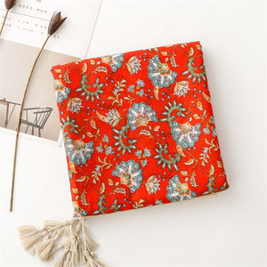 Retro Ethnic Style Shawl Red Flower Scarf Cotton Linen Scarf