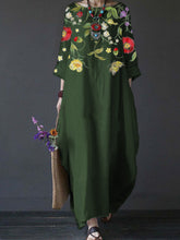Load image into Gallery viewer, Summer Feminine Style Long Dress Round Neck Vintage Sweet Print Art Dress 3/4 Sleeve
