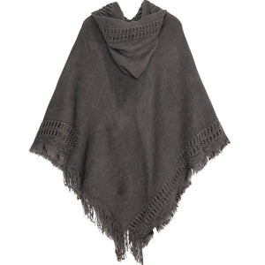 Summer Solid Color Hooded Shawl Women's Knitting Outside with Spring and Autumn Travel Tassel Pullover Hooded Cape Shawl
