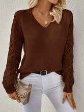 Load image into Gallery viewer, Spring and Autumn Knitted Sweater, Women's Clothing Temperament V-neck Hollow Long-sleeved Solid Color Casual Top
