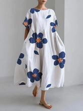 Load image into Gallery viewer, Digital Printing Small Chrysanthemum Women&#39;s Casual Short Sleeve Swing Long Skirt dress
