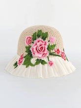Load image into Gallery viewer, Ethnic Style Embroidery Flower Summer Visor White Brim Sun Hat Bucket Hat Sun Protection Knitted Hat
