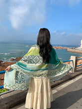 Load image into Gallery viewer, Fresh Green Ethnic Style Silk Scarf Women&#39;s Summer Sunscreen Dual-purpose Large Shawl Beach Towel Thin Cotton and Linen Scarf Yarn
