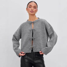 Load image into Gallery viewer, Autumn and Winter Casual Loose Cardigan Lace-up Solid Color Knitted Sweater Women
