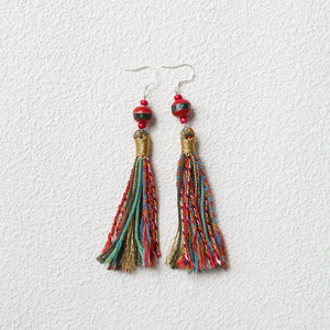 Tibetan Fringed Earrings 925 Sterling Silver Ear Hooks Niche Retro Ethnic Style Jewelry