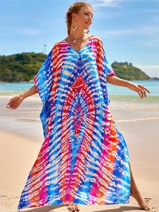 Hot Cotton Watermark Printed Beach Cover Up Robe Style Beach Vacation Sun Protection Bikini Cover Up