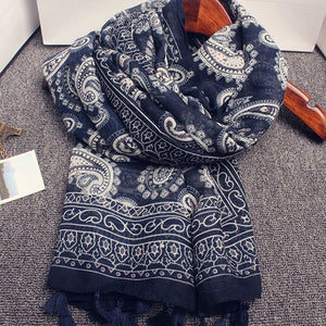 Ethnic Style Navy Blue Cashew, Sunscreen Beach Gauze Scarf