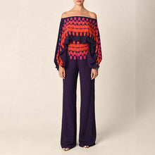 Load image into Gallery viewer, 2025 Spring New Suit Printed Round Neck Loose Bat Sleeve Waist Wide Leg Pants Fashion Suit
