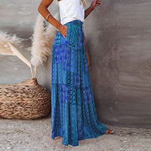 New Bohemian Style Skirt, Loose Fitting Casual High Waisted Long Skirt