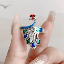 Load image into Gallery viewer, Sterling Silver Retro Thai Silver Ethnic Style Classical Ring Women&#39;s Light Luxury Open Index Finger Fashion Personality Exaggerated Peacock Phoenix
