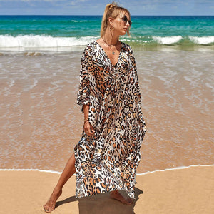 Printed Chest Knitted Beach Cover Up Loose Oversized Vacation Sun Protection Shirt Bikini Cover Up